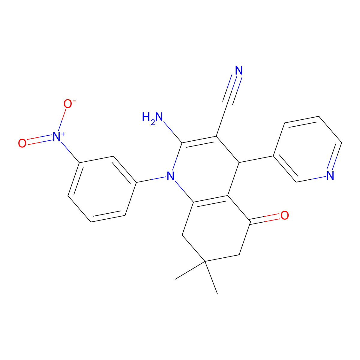 2-Amino-7,7-dimethyl-1-(3-nitrophenyl)-5-oxo-4-(3-pyridinyl)-1,4,5,6,7,8-hexahydro-3-quinolinecarbonitrile molecular structure, CAS 311334-40-4