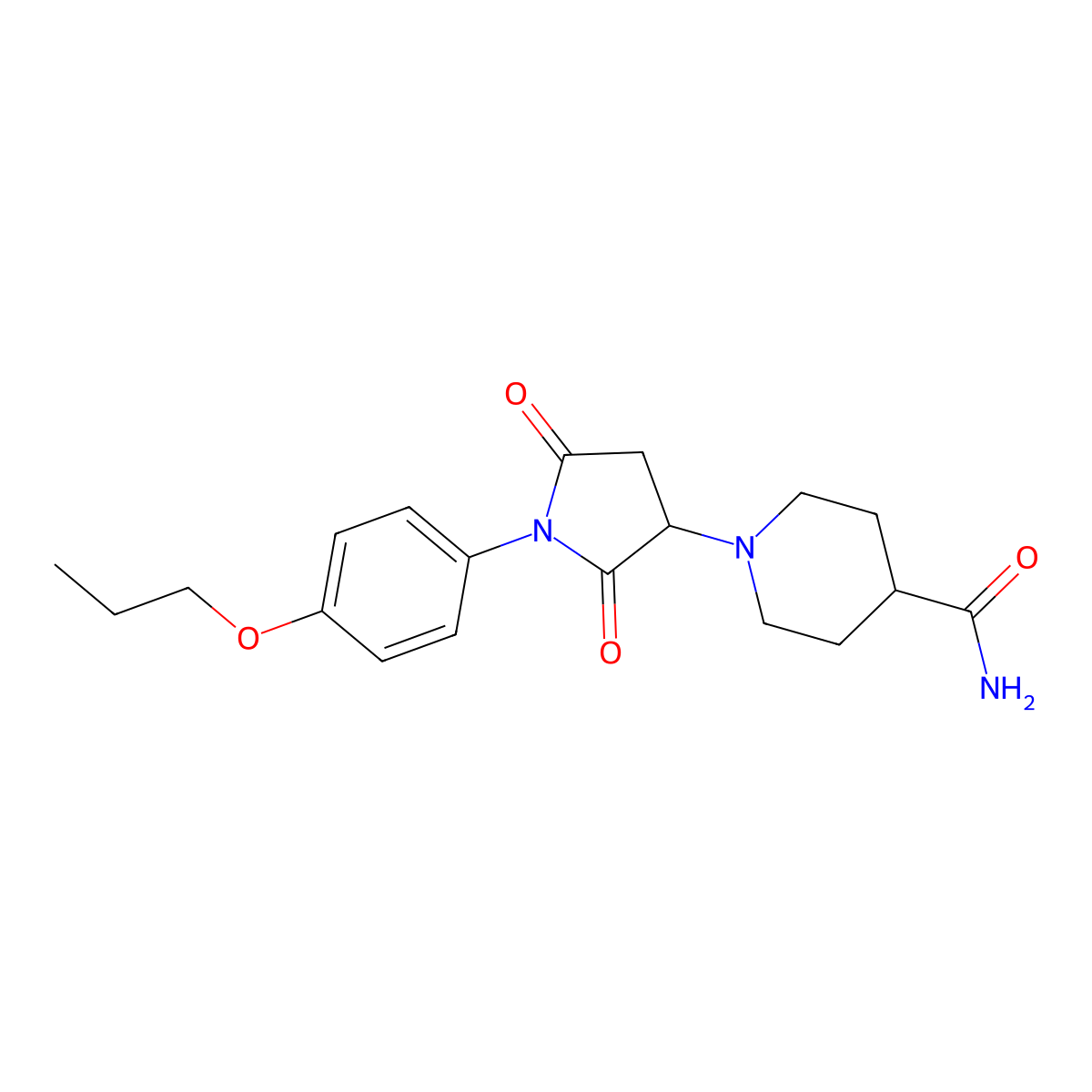 1-[2,5-Dioxo-1-(4-propoxyphenyl)pyrrolidin-3-yl]piperidine-4-carboxamide molecular structure, CAS 311334-78-8