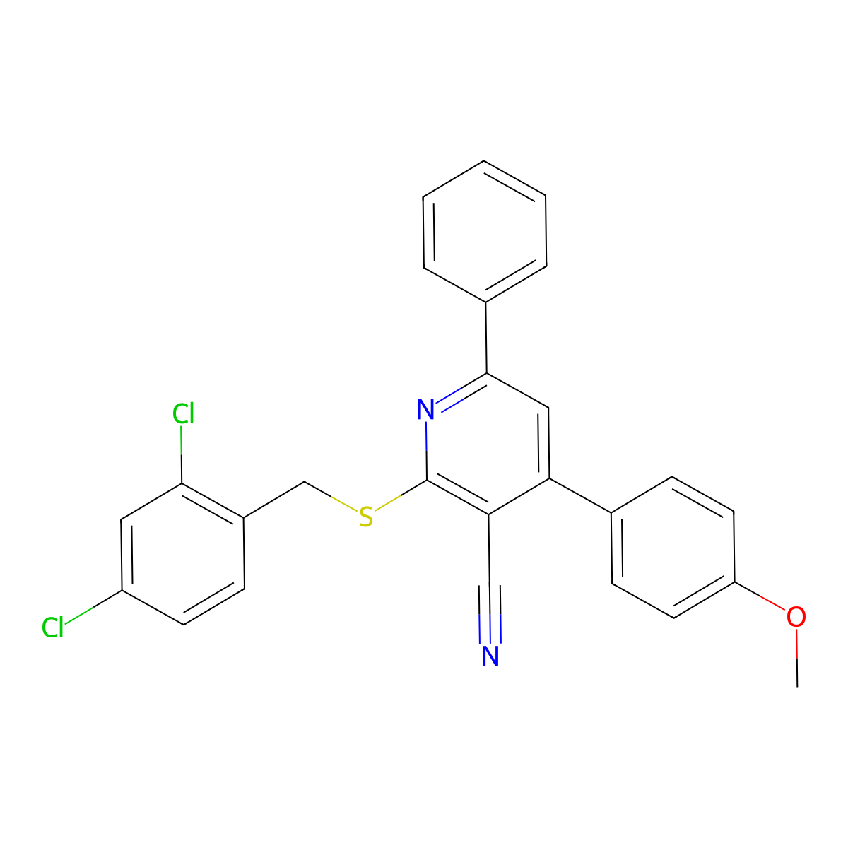 2-[(2,4-Dichlorophenyl)methylsulfanyl]-4-(4-methoxyphenyl)-6-phenylpyridine-3-carbonitrile molecular structure, CAS 311335-04-3
