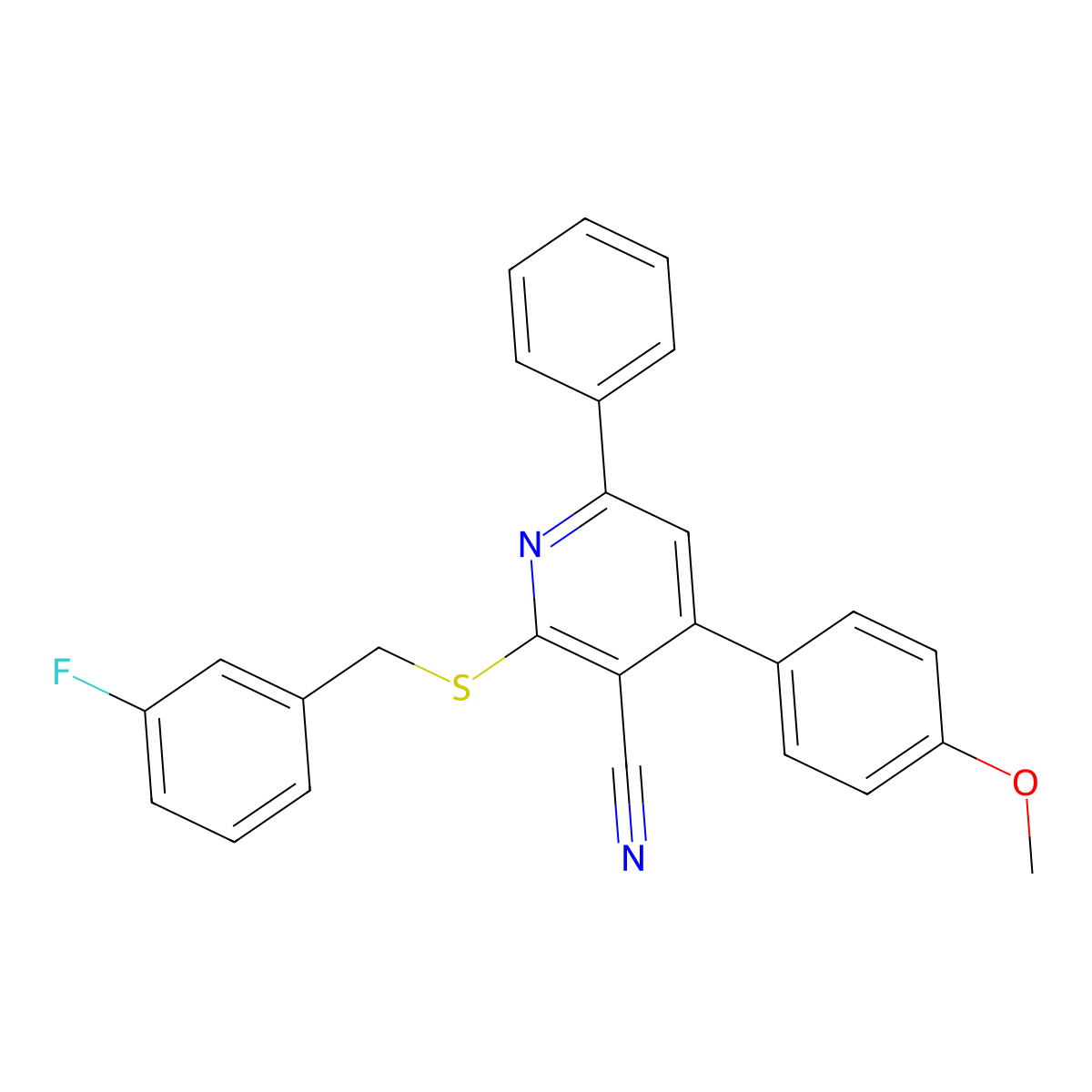 2-[(3-Fluorophenyl)methylsulfanyl]-4-(4-methoxyphenyl)-6-phenylpyridine-3-carbonitrile molecular structure, CAS 311335-09-8