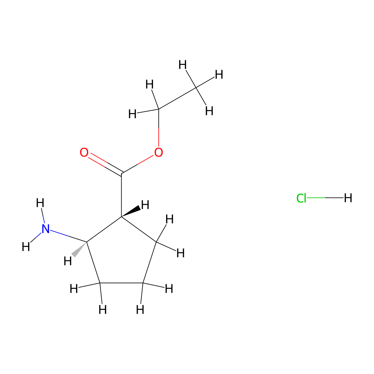 rac-ethyl (1R,2R)-2-aminocyclopentane-1-carboxylate hydrochloride molecular structure, CAS 311341-93-2