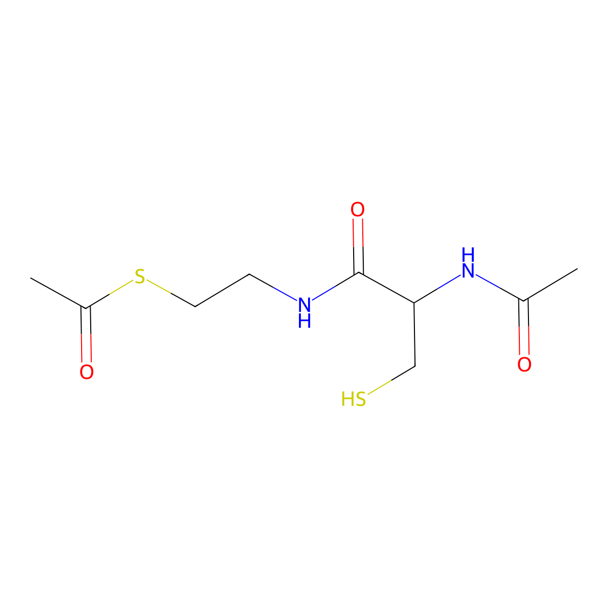 Ethanethioic acid, S-(2-(((2R)-2-(acetylamino)-3-mercapto-1-oxopropyl)amino)ethyl)ester molecular structure, CAS 311343-11-0