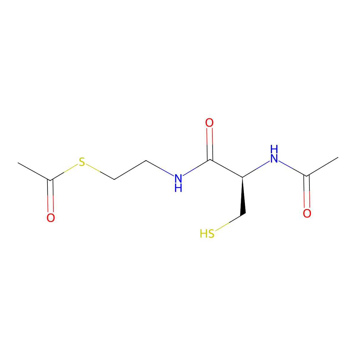 Ethanethioic acid, S-(2-(((2R)-2-(acetylamino)-3-mercapto-1-oxopropyl)amino)ethyl)ester molecular structure, CAS 311343-11-0