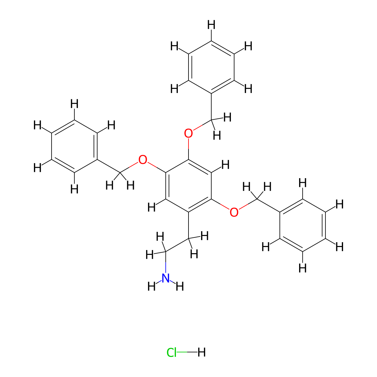 2-[2,4,5-Tris(phenylmethoxy)phenyl]ethanamine;hydrochloride molecular structure, CAS 31140-49-5