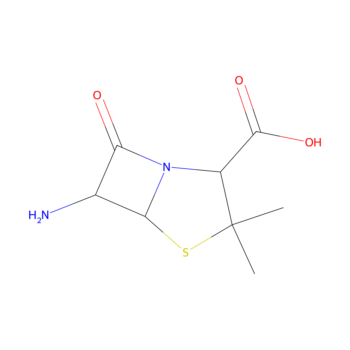 6-Amino-3,3-dimethyl-7-oxo-4-thia-1-azabicyclo(3.2.0)heptane-2-carboxylic acid molecular structure, CAS 3115-55-7