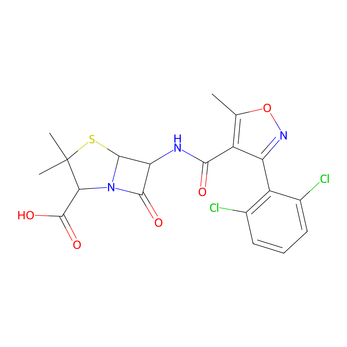 Dicloxacillin molecular structure, CAS 3116-76-5