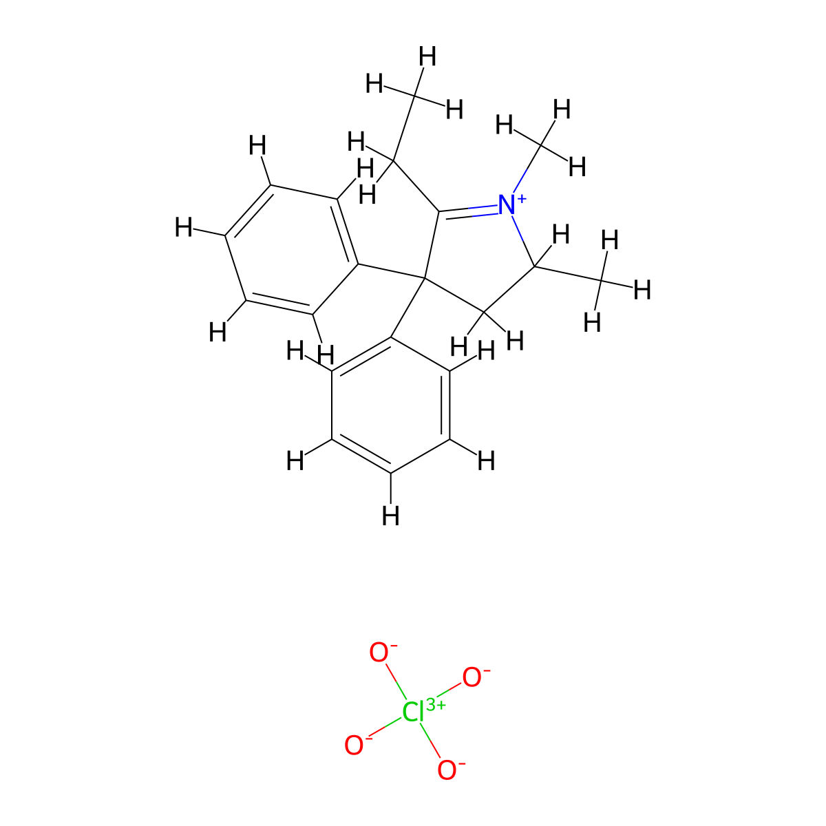 5-Ethyl-1,2-dimethyl-4,4-diphenyl-2,3-dihydropyrrol-1-ium;perchlorate molecular structure, CAS 31161-17-8