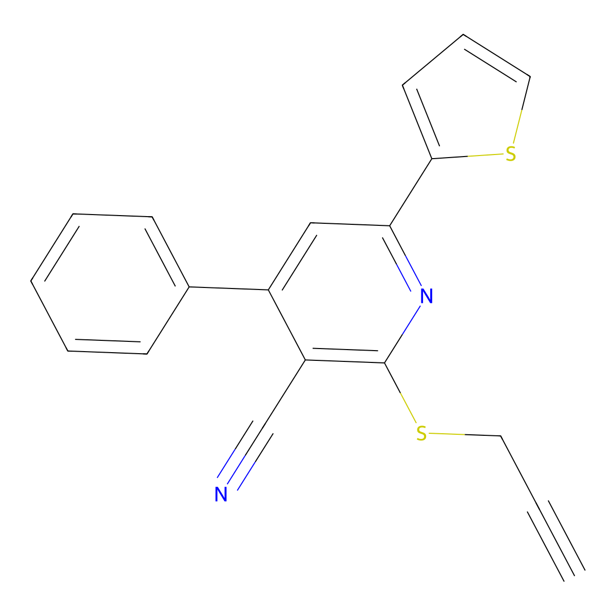 4-Phenyl-2-prop-2-ynylsulfanyl-6-thiophen-2-ylpyridine-3-carbonitrile molecular structure, CAS 311763-09-4