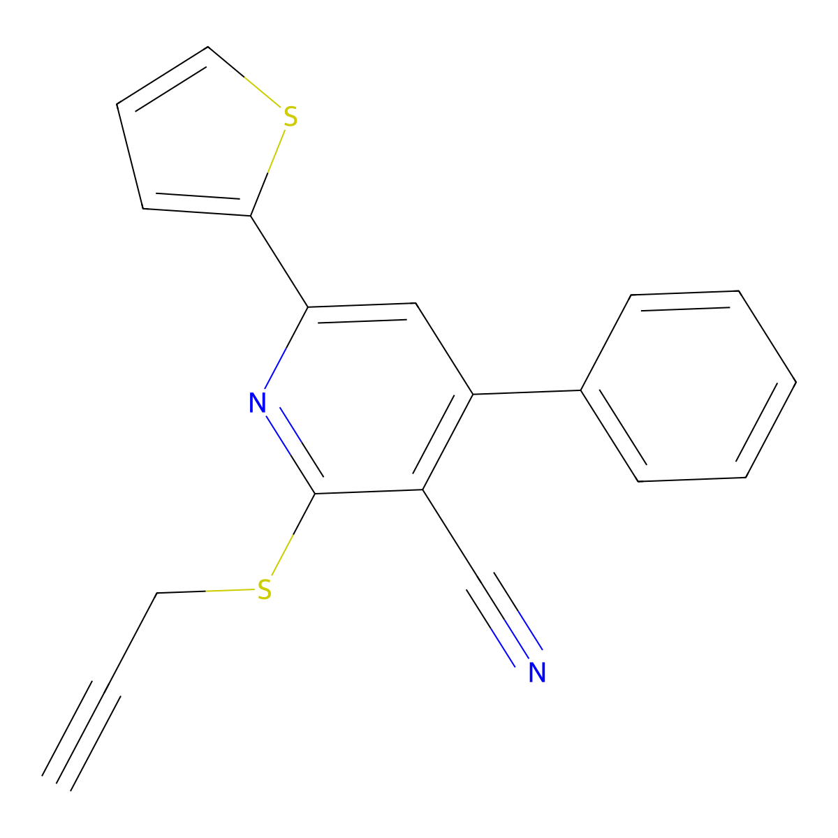 4-Phenyl-2-prop-2-ynylsulfanyl-6-thiophen-2-ylpyridine-3-carbonitrile molecular structure, CAS 311763-09-4