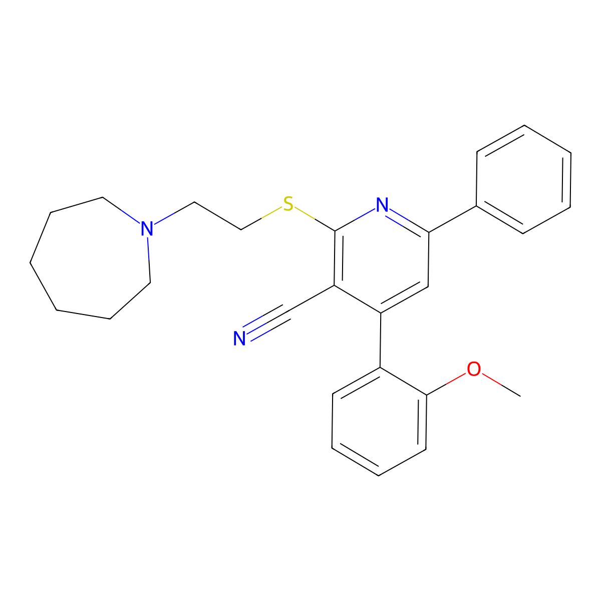 2-[2-(Azepan-1-yl)ethylsulfanyl]-4-(2-methoxyphenyl)-6-phenylpyridine-3-carbonitrile molecular structure, CAS 311763-18-5