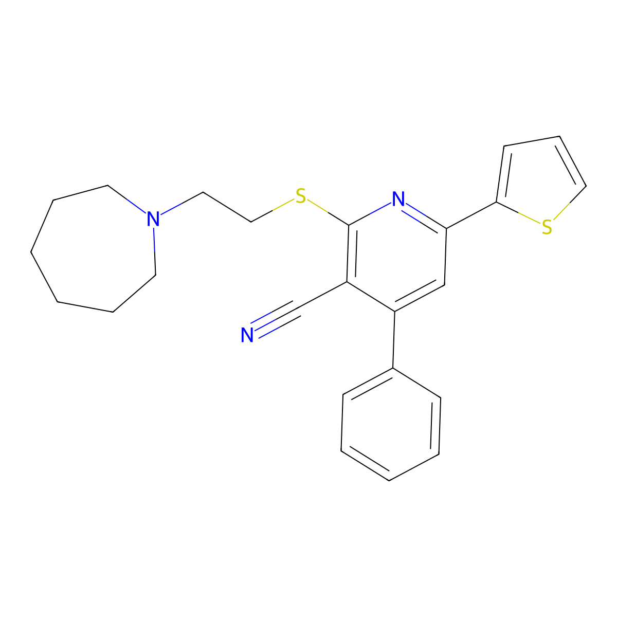 2-[2-(Azepan-1-yl)ethylsulfanyl]-4-phenyl-6-thiophen-2-ylpyridine-3-carbonitrile molecular structure, CAS 311763-19-6