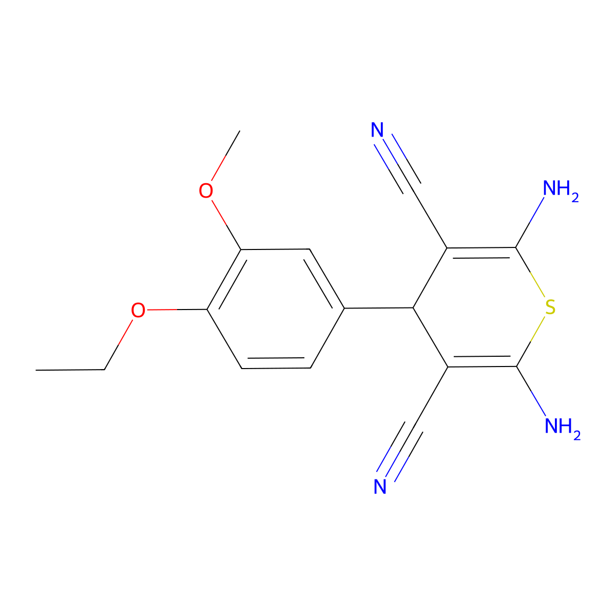 2,6-diamino-4-(4-ethoxy-3-methoxyphenyl)-4H-thiopyran-3,5-dicarbonitrile molecular structure, CAS 311763-22-1