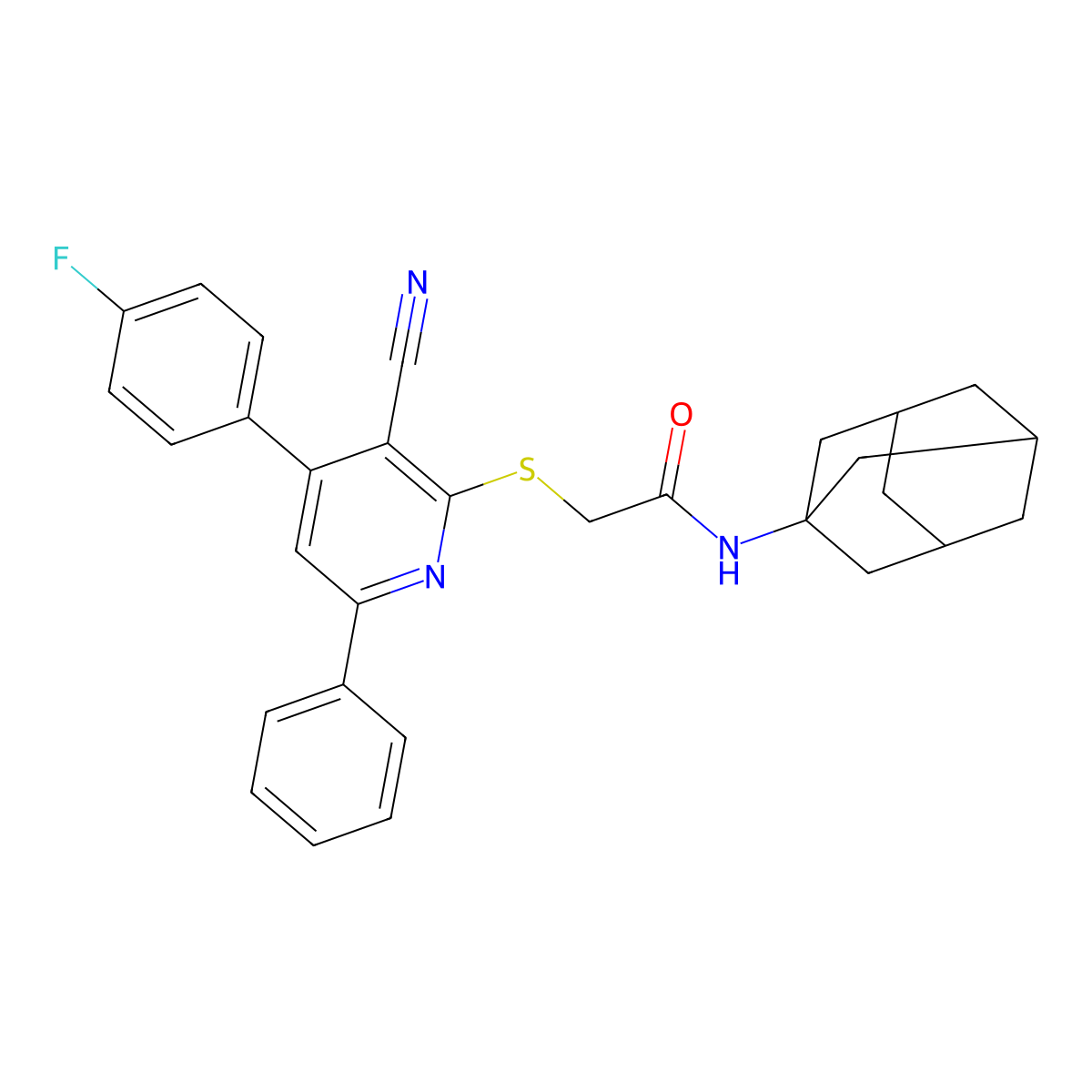 N-(1-adamantyl)-2-[3-cyano-4-(4-fluorophenyl)-6-phenylpyridin-2-yl]sulfanylacetamide molecular structure, CAS 311763-34-5
