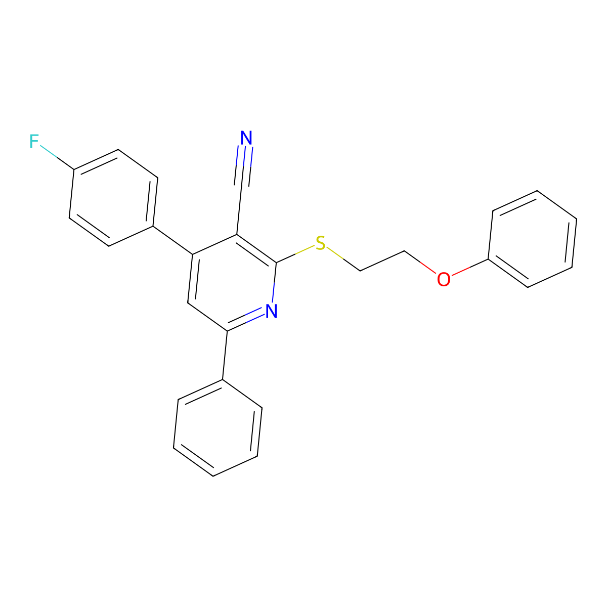 4-(4-Fluorophenyl)-2-(2-phenoxyethylsulfanyl)-6-phenylpyridine-3-carbonitrile molecular structure, CAS 311763-39-0