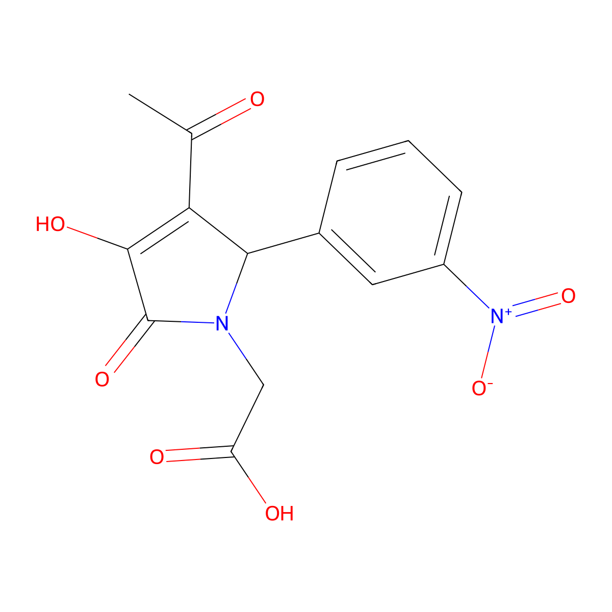 2-[3-acetyl-4-hydroxy-2-(3-nitrophenyl)-5-oxo-2H-pyrrol-1-yl]acetic acid molecular structure, CAS 311763-53-8