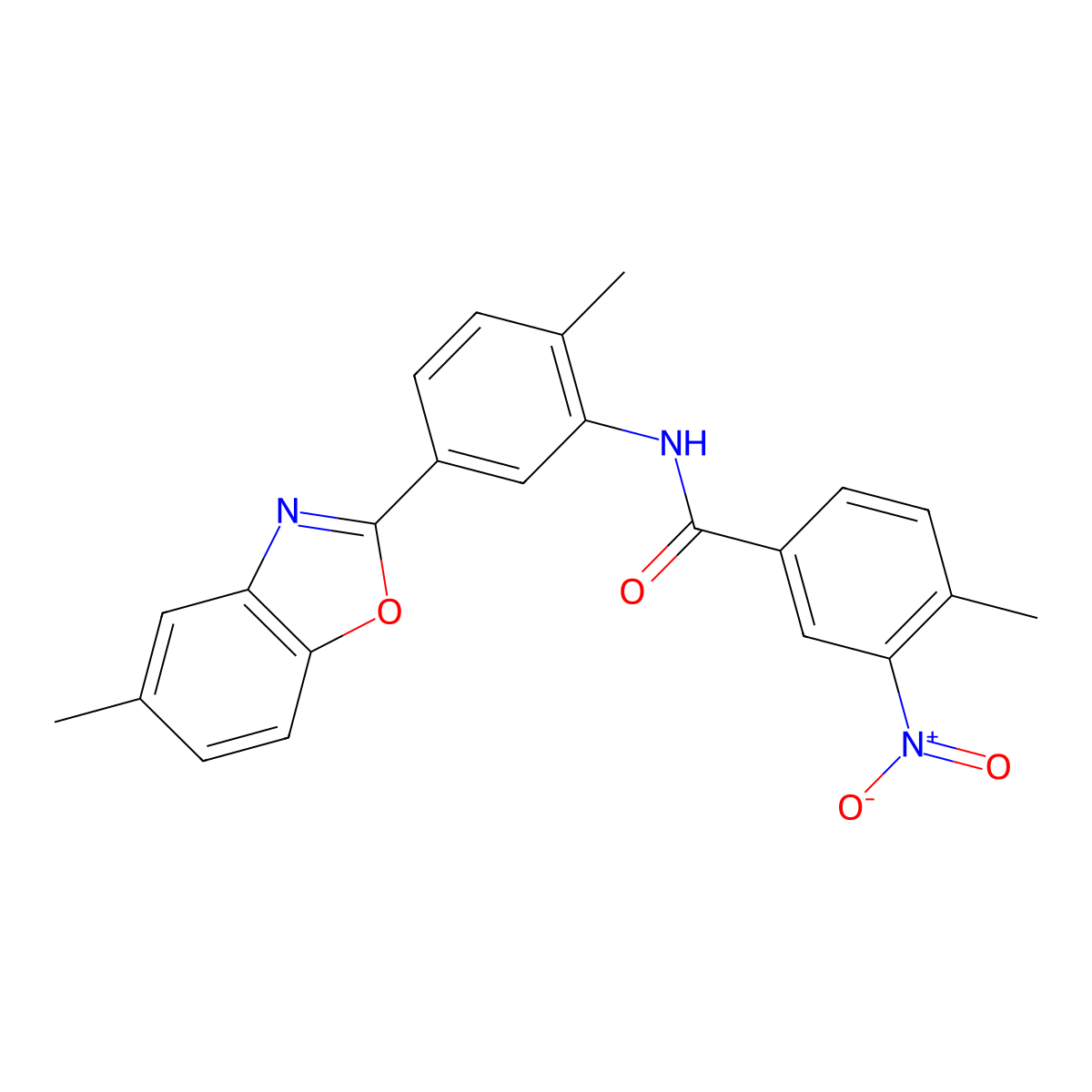 4-methyl-N-[2-methyl-5-(5-methyl-1,3-benzoxazol-2-yl)phenyl]-3-nitrobenzamide molecular structure, CAS 311764-75-7