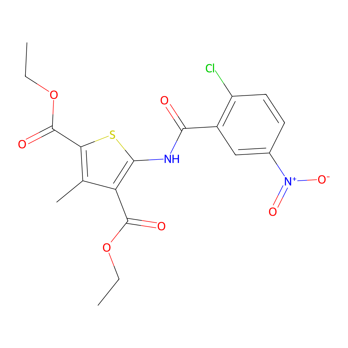 Diethyl 5-[(2-chloro-5-nitrobenzoyl)amino]-3-methylthiophene-2,4-dicarboxylate molecular structure, CAS 311764-94-0
