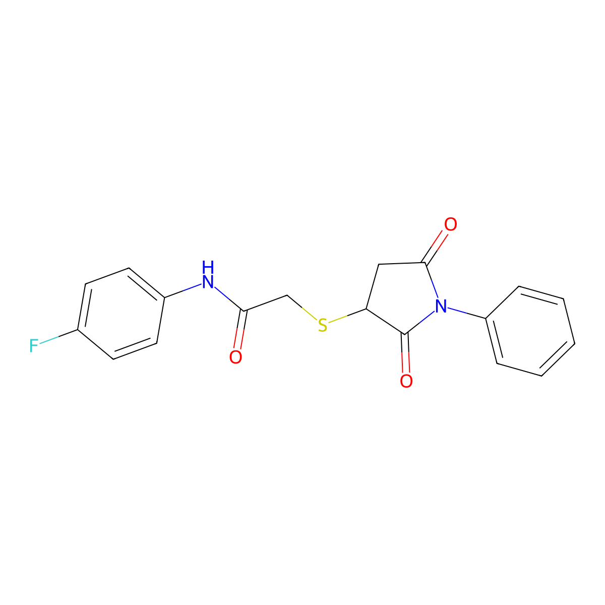 2-[(2,5-dioxo-1-phenylpyrrolidin-3-yl)sulfanyl]-N-(4-fluorophenyl)acetamide molecular structure, CAS 311765-04-5