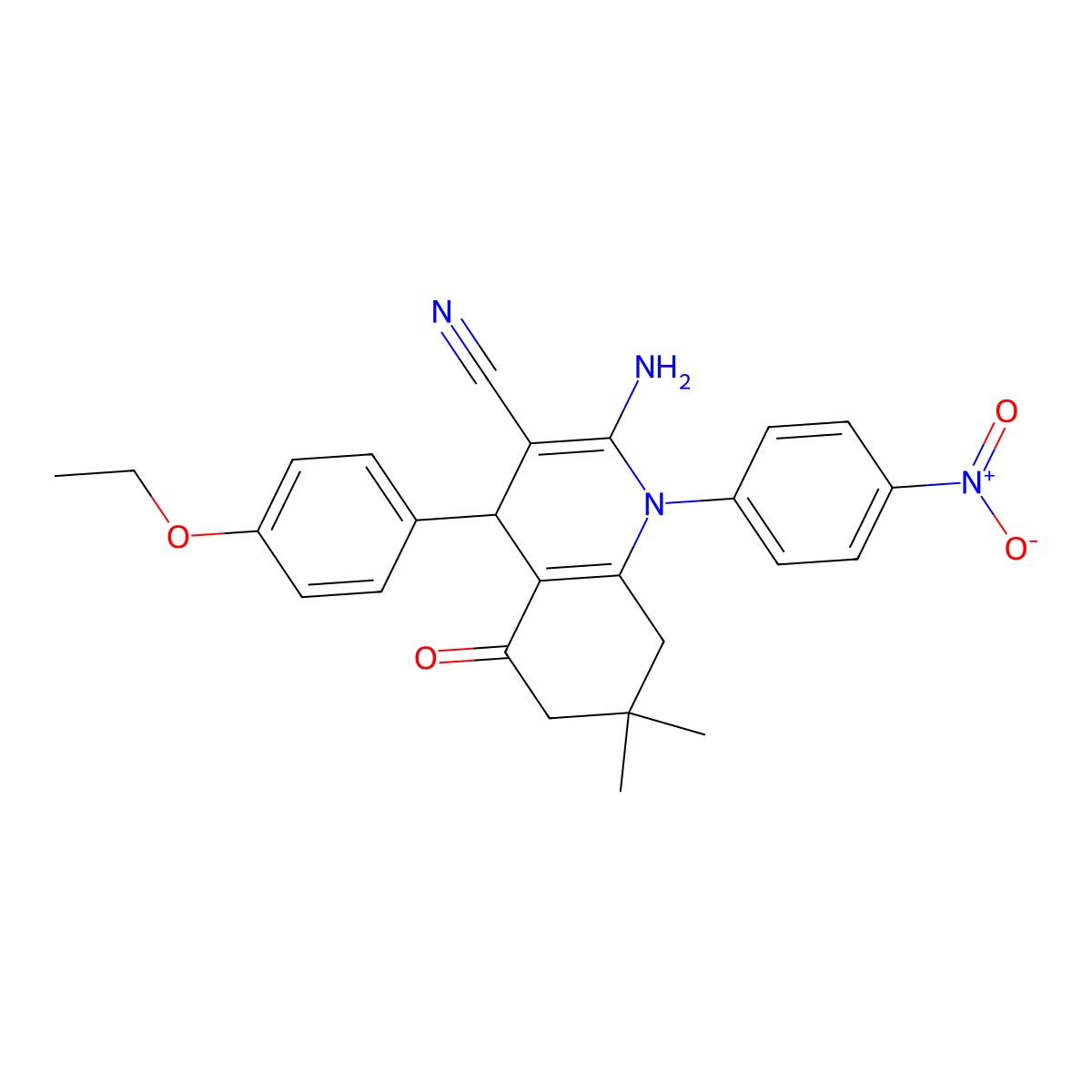 2-Amino-4-(4-ethoxyphenyl)-7,7-dimethyl-1-(4-nitrophenyl)-5-oxo-1,4,5,6,7,8-hexahydro-3-quinolinecarbonitrile molecular structure, CAS 311765-09-0