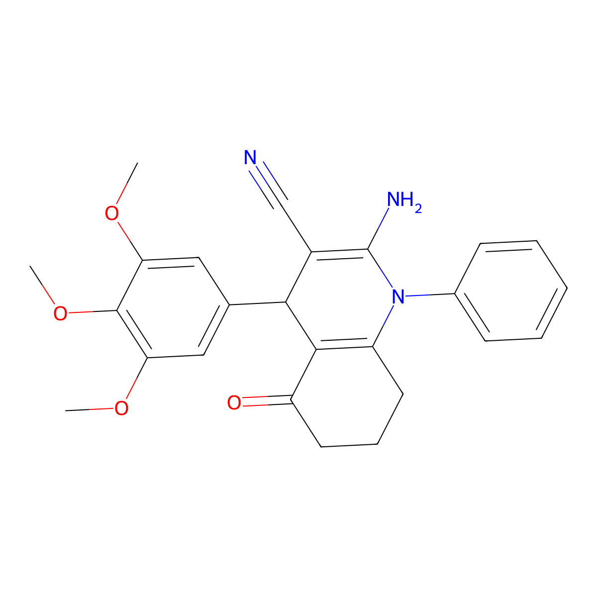 2-Amino-5-oxo-1-phenyl-4-(3,4,5-trimethoxyphenyl)-1,4,5,6,7,8-hexahydro-3-quinolinecarbonitrile molecular structure, CAS 311765-24-9