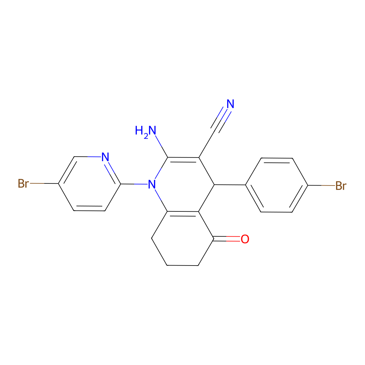 2-Amino-4-(4-bromophenyl)-1-(5-bromo-2-pyridinyl)-5-oxo-1,4,5,6,7,8-hexahydro-3-quinolinecarbonitrile molecular structure, CAS 311765-31-8