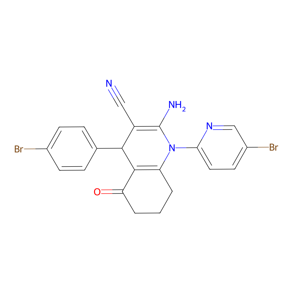 2-Amino-4-(4-bromophenyl)-1-(5-bromo-2-pyridinyl)-5-oxo-1,4,5,6,7,8-hexahydro-3-quinolinecarbonitrile molecular structure, CAS 311765-31-8