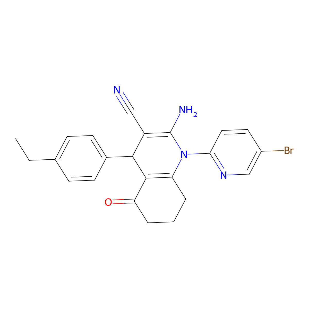 2-Amino-1-(5-bromo-2-pyridinyl)-4-(4-ethylphenyl)-5-oxo-1,4,5,6,7,8-hexahydro-3-quinolinecarbonitrile molecular structure, CAS 311765-32-9