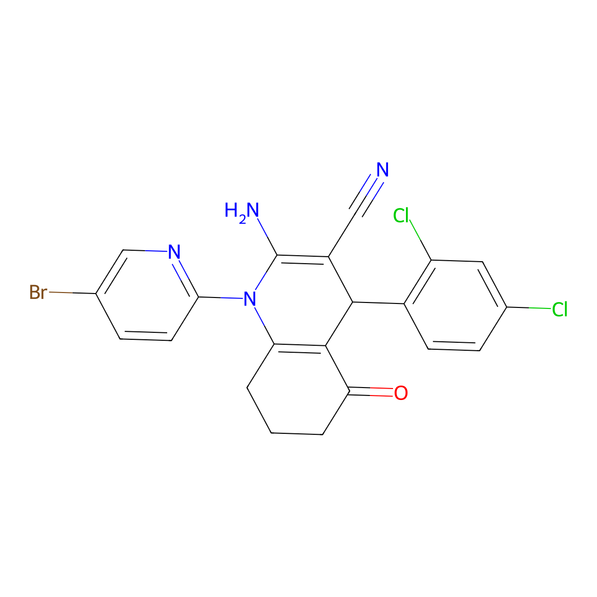 2-Amino-1-(5-bromo-2-pyridinyl)-4-(2,4-dichlorophenyl)-5-oxo-1,4,5,6,7,8-hexahydro-3-quinolinecarbonitrile molecular structure, CAS 311765-36-3