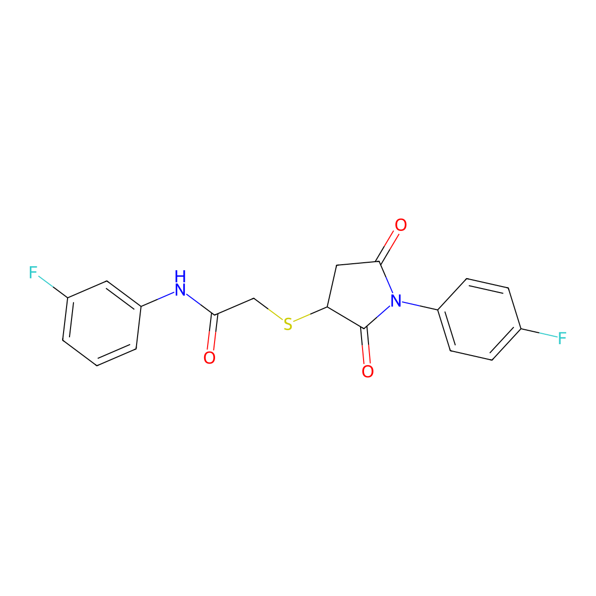 N-(3-fluorophenyl)-2-[1-(4-fluorophenyl)-2,5-dioxopyrrolidin-3-yl]sulfanylacetamide molecular structure, CAS 311765-40-9