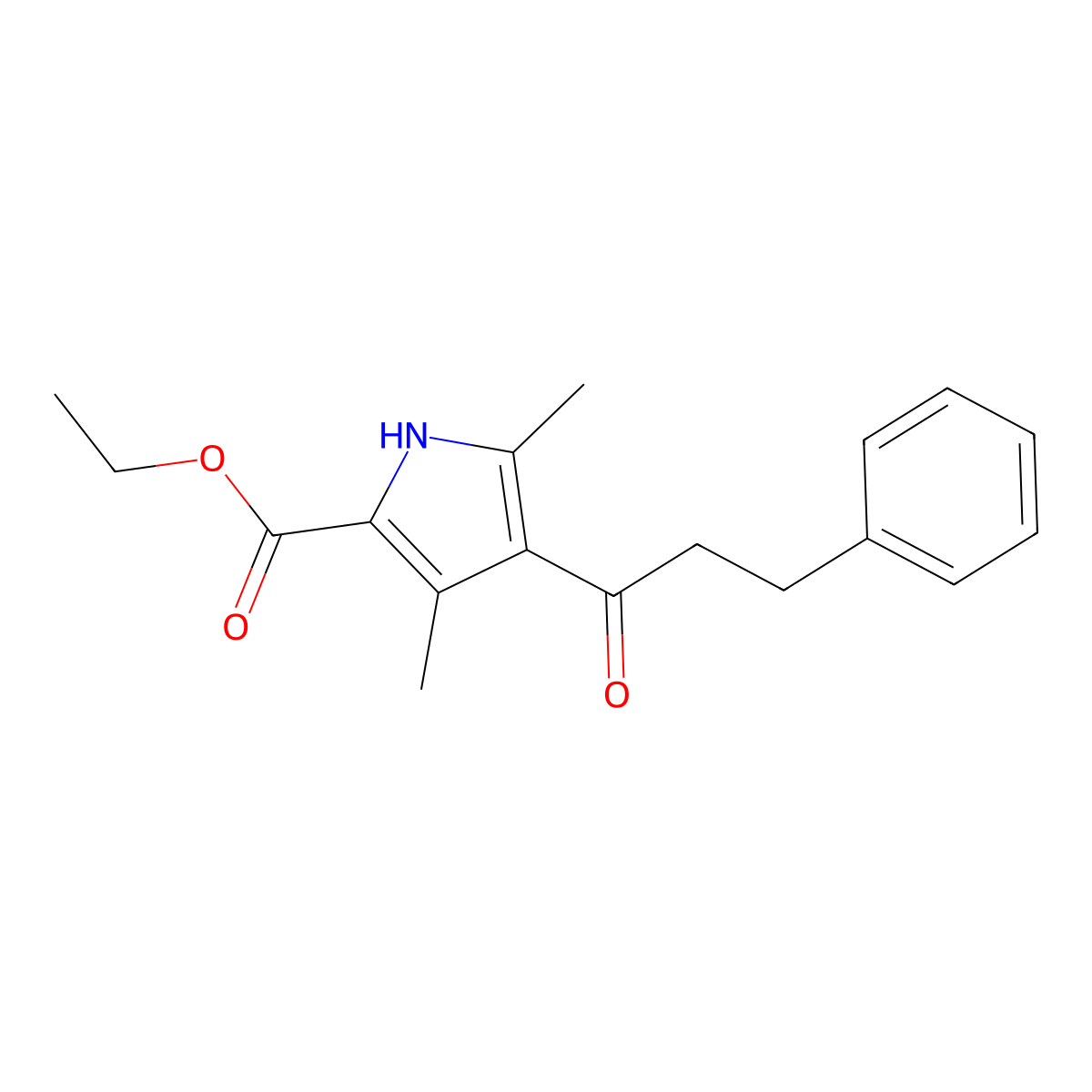Ethyl 3,5-dimethyl-4-(1-oxo-3-phenylpropyl)-1H-pyrrole-2-carboxylate molecular structure, CAS 311766-23-1