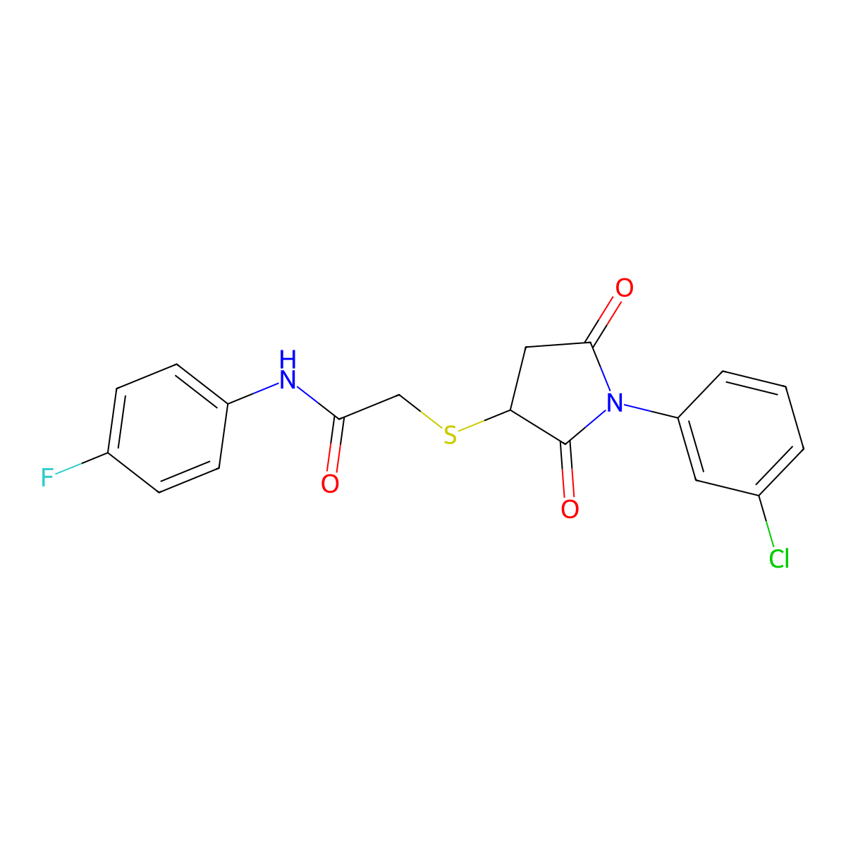 2-{[1-(3-chlorophenyl)-2,5-dioxopyrrolidin-3-yl]sulfanyl}-N-(4-fluorophenyl)acetamide molecular structure, CAS 311766-75-3