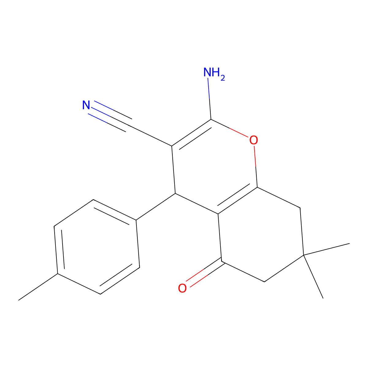 2-amino-7,7-dimethyl-4-(4-methylphenyl)-5-oxo-5,6,7,8-tetrahydro-4H-chromene-3-carbonitrile molecular structure, CAS 311773-23-6