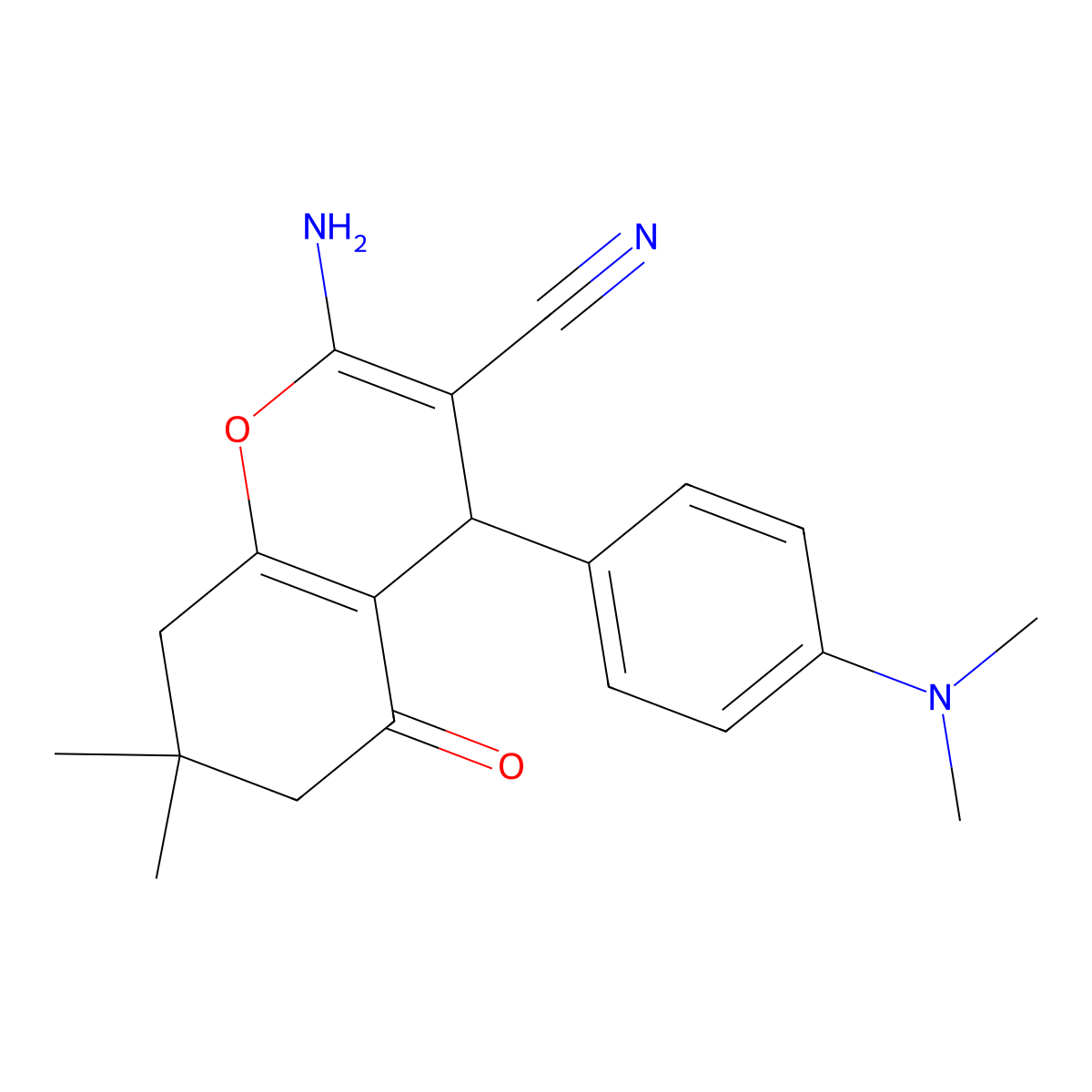 2-Amino-4-[4-(dimethylamino)phenyl]-5,6,7,8-tetrahydro-7,7-dimethyl-5-oxo-4H-1-benzopyran-3-carbonitrile molecular structure, CAS 311773-24-7