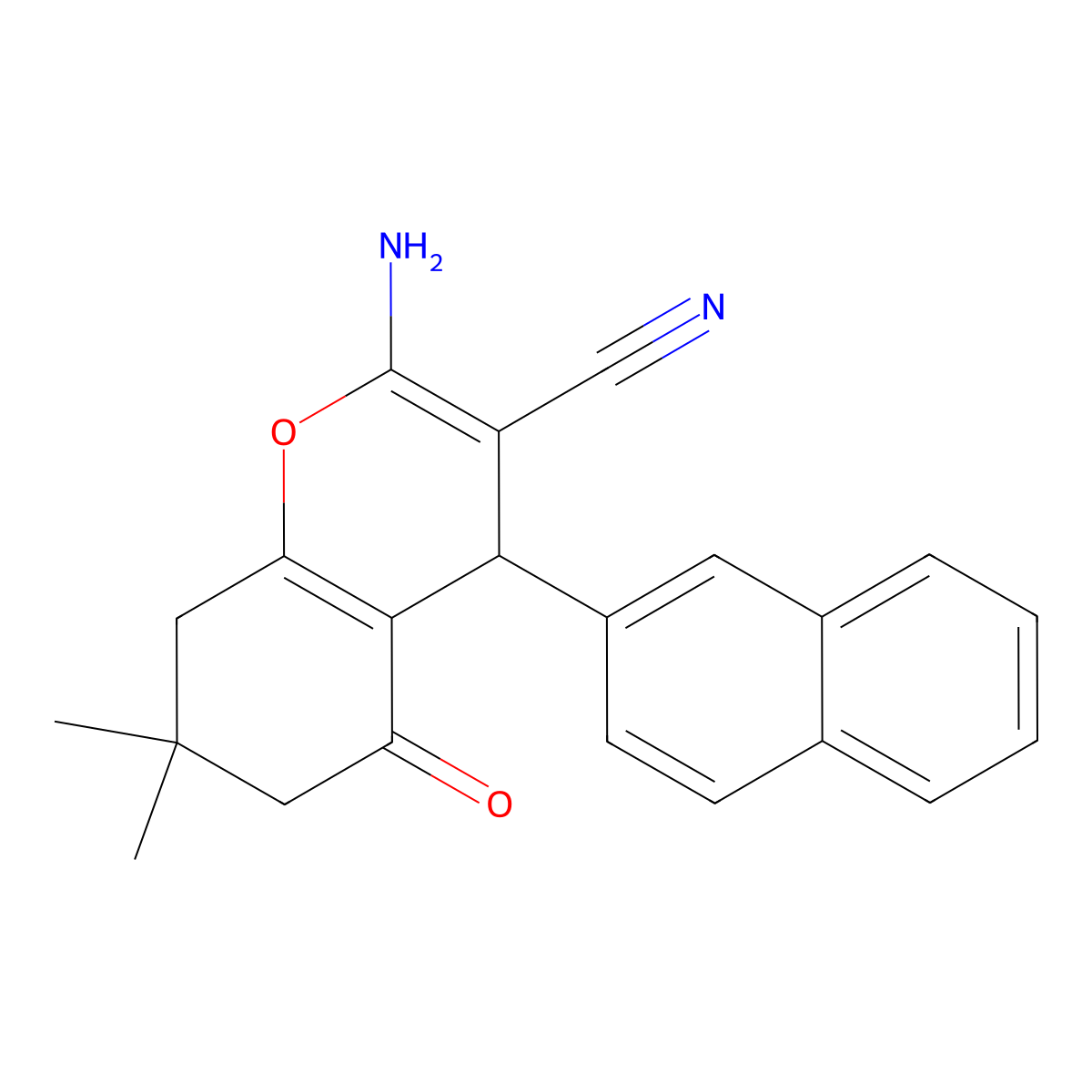 2-amino-7,7-dimethyl-4-naphthalen-2-yl-5-oxo-6,8-dihydro-4H-chromene-3-carbonitrile molecular structure, CAS 311773-28-1