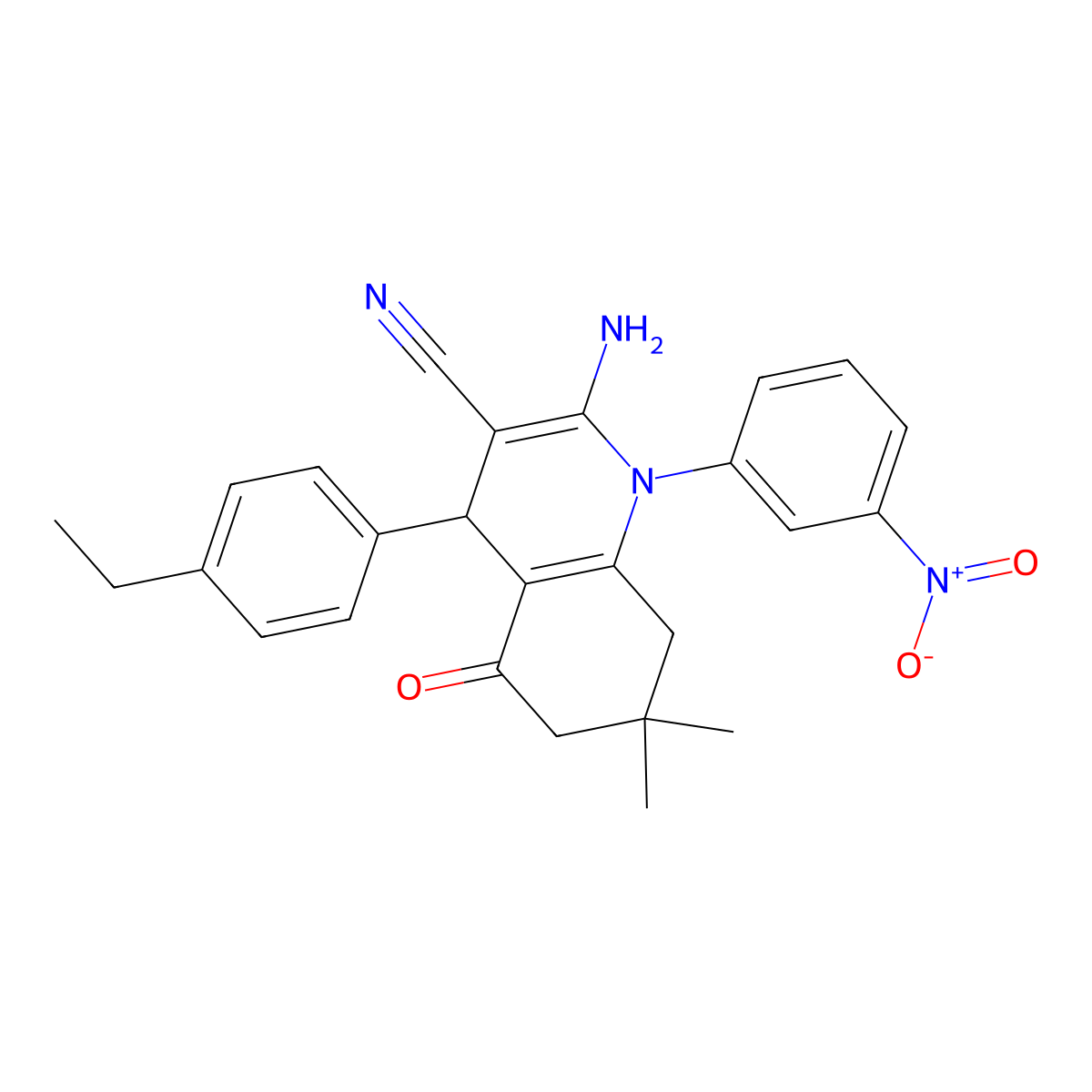 2-Amino-4-(4-ethylphenyl)-7,7-dimethyl-1-(3-nitrophenyl)-5-oxo-1,4,5,6,7,8-hexahydro-3-quinolinecarbonitrile molecular structure, CAS 311773-56-5