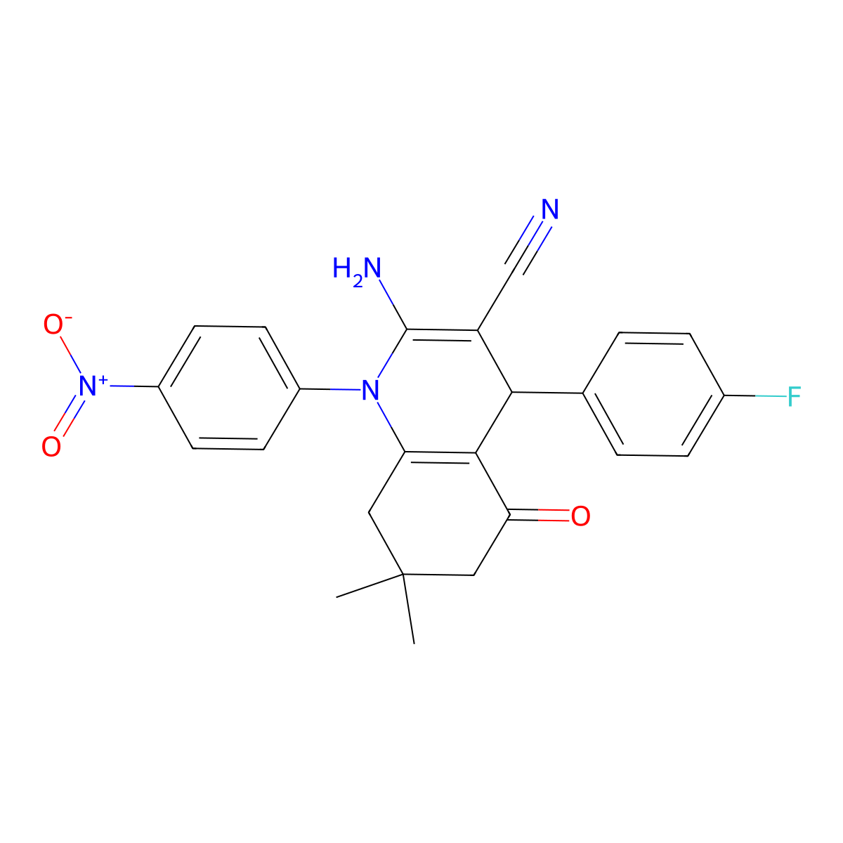 2-Amino-4-(4-fluorophenyl)-7,7-dimethyl-1-(4-nitrophenyl)-5-oxo-1,4,5,6,7,8-hexahydro-3-quinolinecarbonitrile molecular structure, CAS 311773-58-7