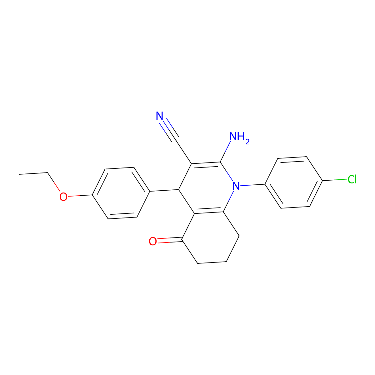 2-Amino-1-(4-chlorophenyl)-4-(4-ethoxyphenyl)-5-oxo-1,4,5,6,7,8-hexahydro-3-quinolinecarbonitrile molecular structure, CAS 311774-42-2