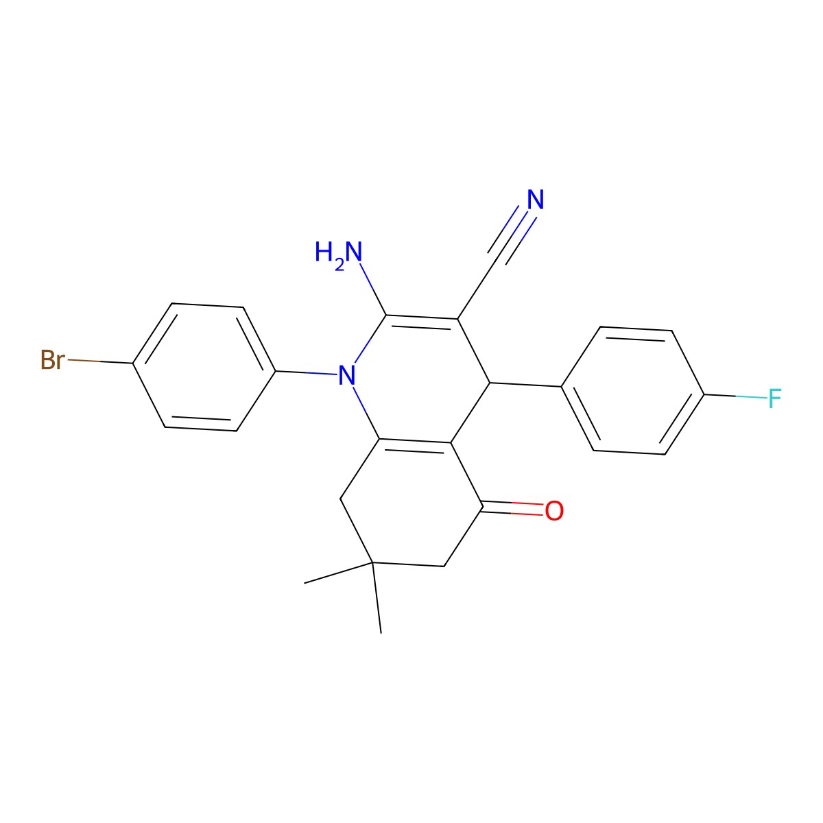 2-Amino-1-(4-bromophenyl)-4-(4-fluorophenyl)-7,7-dimethyl-5-oxo-1,4,5,6,7,8-hexahydro-3-quinolinecarbonitrile molecular structure, CAS 311774-43-3