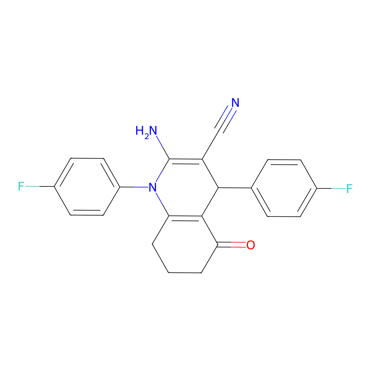 2-Amino-1,4-bis(4-fluoro-PH)-5-oxo-1,4,5,6,7,8-hexahydro-3-quinolinecarbonitrile molecular structure, CAS 311775-09-4
