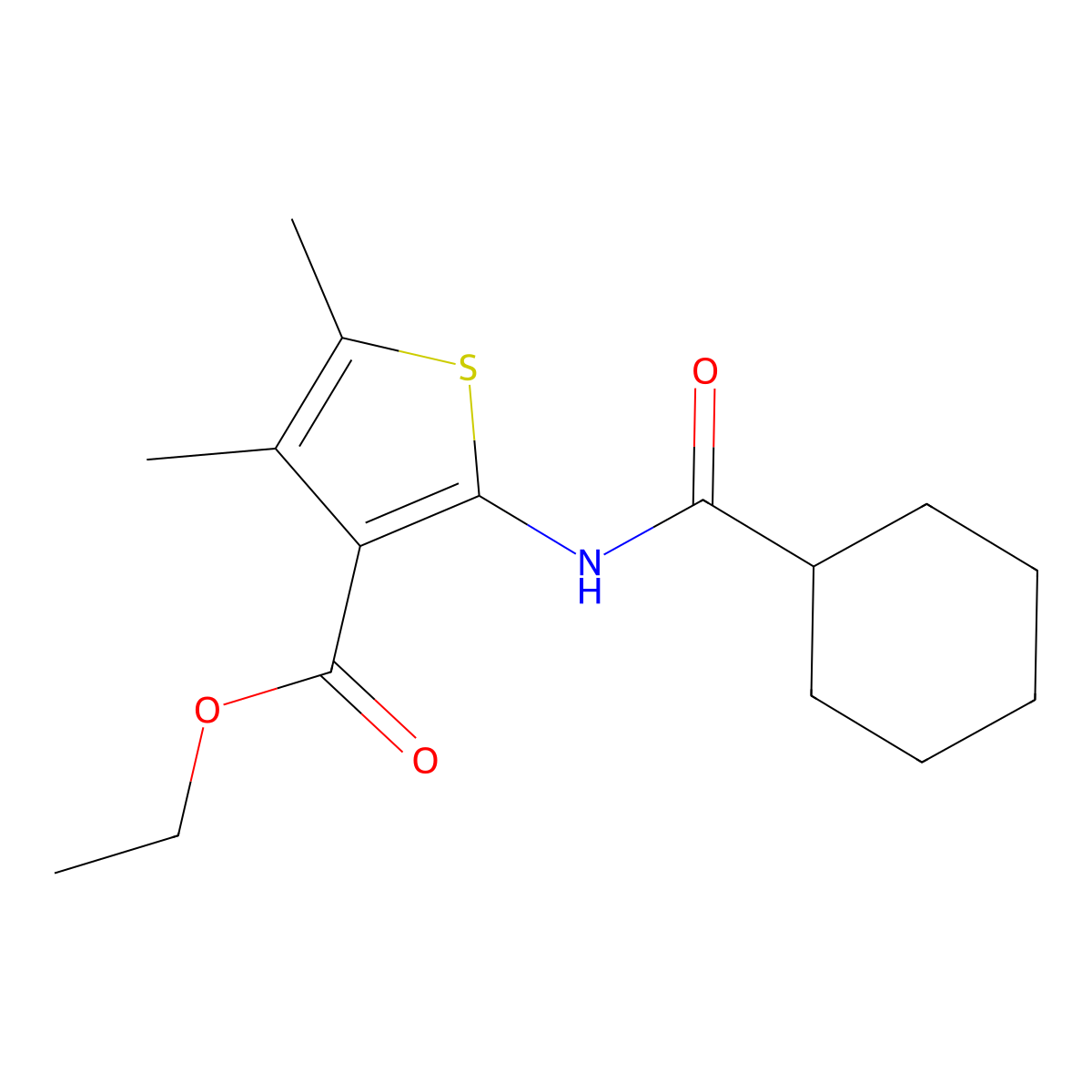 Ethyl 2-(cyclohexanecarbonylamino)-4,5-dimethylthiophene-3-carboxylate molecular structure, CAS 311775-12-9