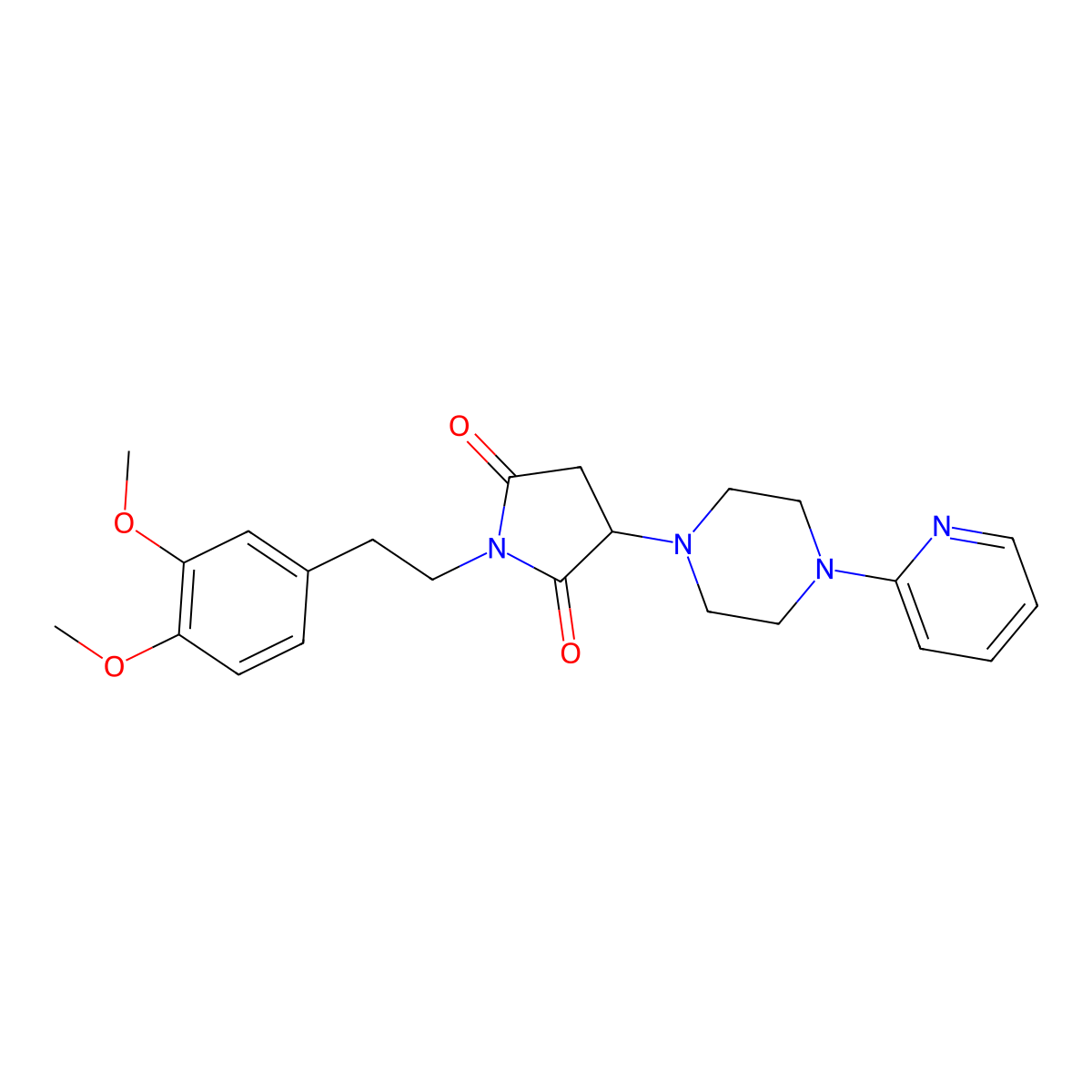 1-[2-(3,4-Dimethoxyphenyl)ethyl]-3-[4-(2-pyridinyl)-1-piperazinyl]-2,5-pyrrolidinedione molecular structure, CAS 311775-16-3