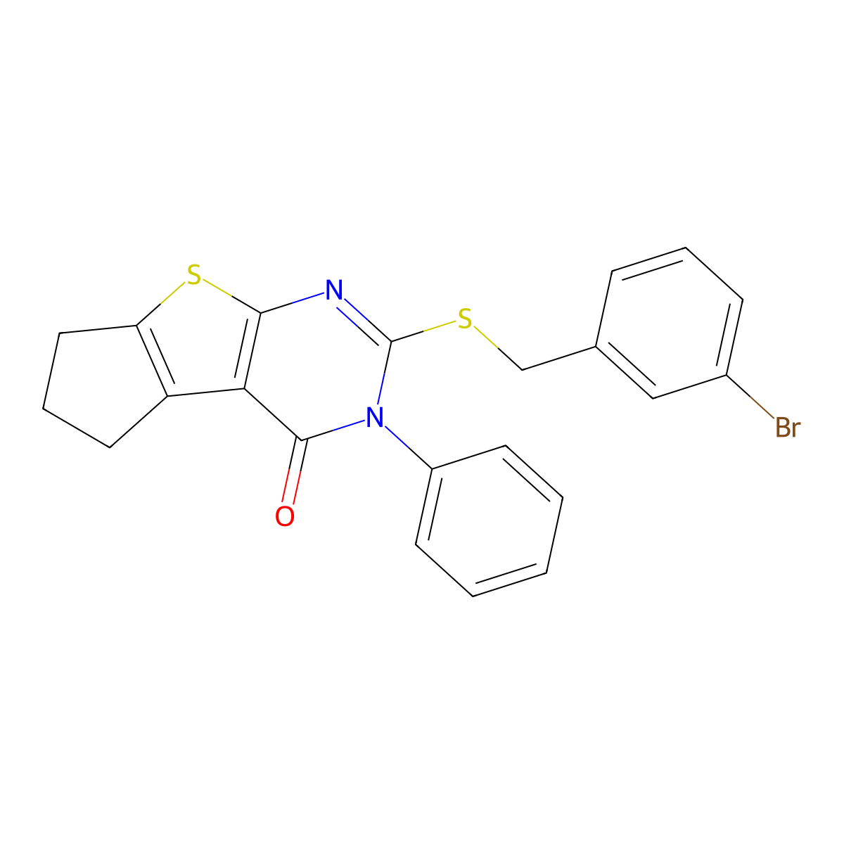 2-[(3-bromobenzyl)sulfanyl]-3-phenyl-3,5,6,7-tetrahydro-4H-cyclopenta[4,5]thieno[2,3-d]pyrimidin-4-one molecular structure, CAS 311775-77-6