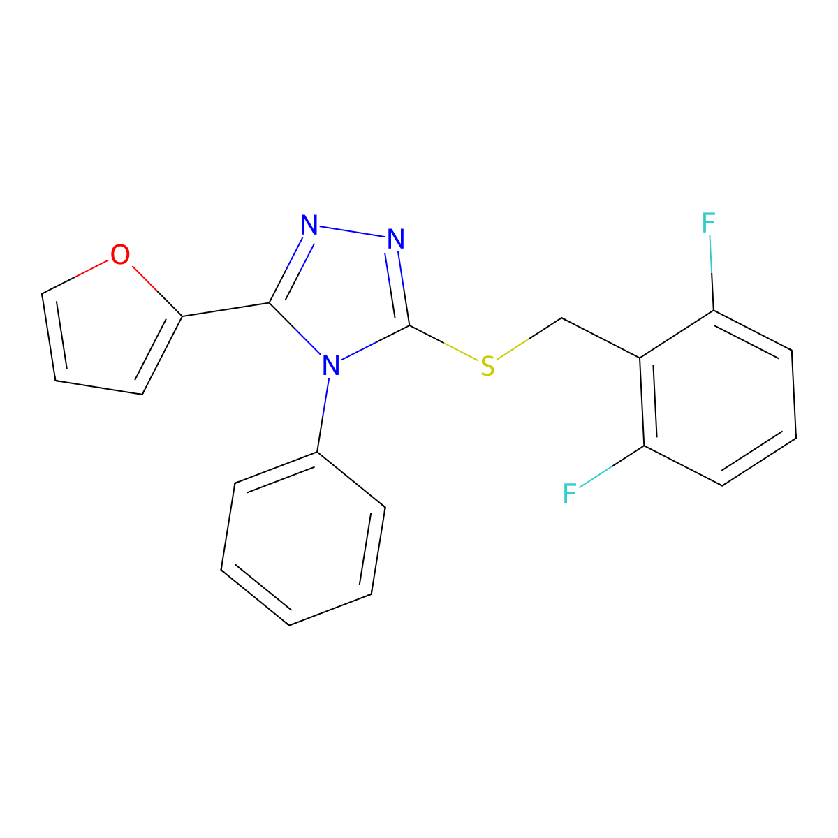 3-[(2,6-Difluorophenyl)methylsulfanyl]-5-(furan-2-yl)-4-phenyl-1,2,4-triazole molecular structure, CAS 311775-78-7