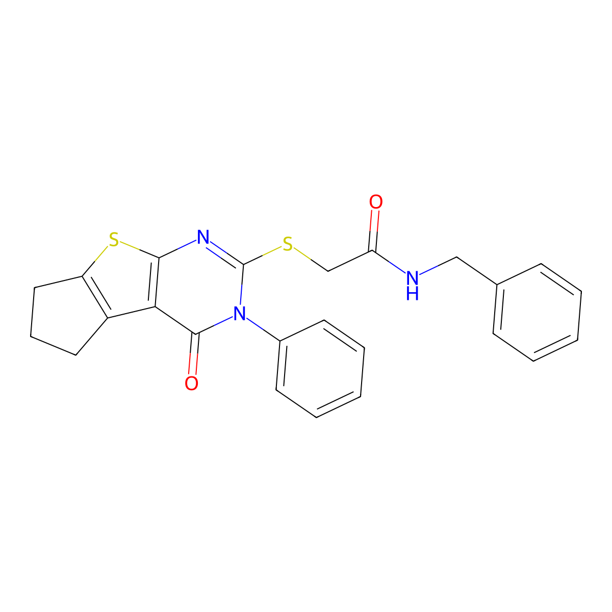 N-benzyl-2-[(4-oxo-3-phenyl-3,5,6,7-tetrahydro-4H-cyclopenta[4,5]thieno[2,3-d]pyrimidin-2-yl)sulfanyl]acetamide molecular structure, CAS 311776-24-6