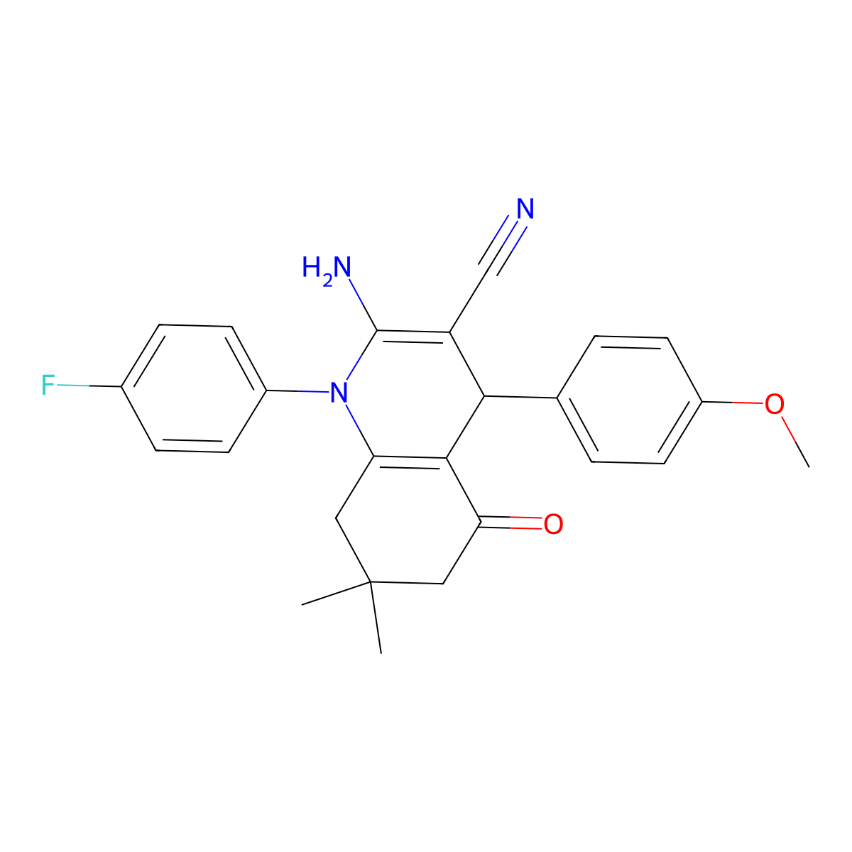 2-Amino-1-(4-fluorophenyl)-4-(4-methoxyphenyl)-7,7-dimethyl-5-oxo-1,4,5,6,7,8-hexahydro-3-quinolinecarbonitrile molecular structure, CAS 311776-34-8