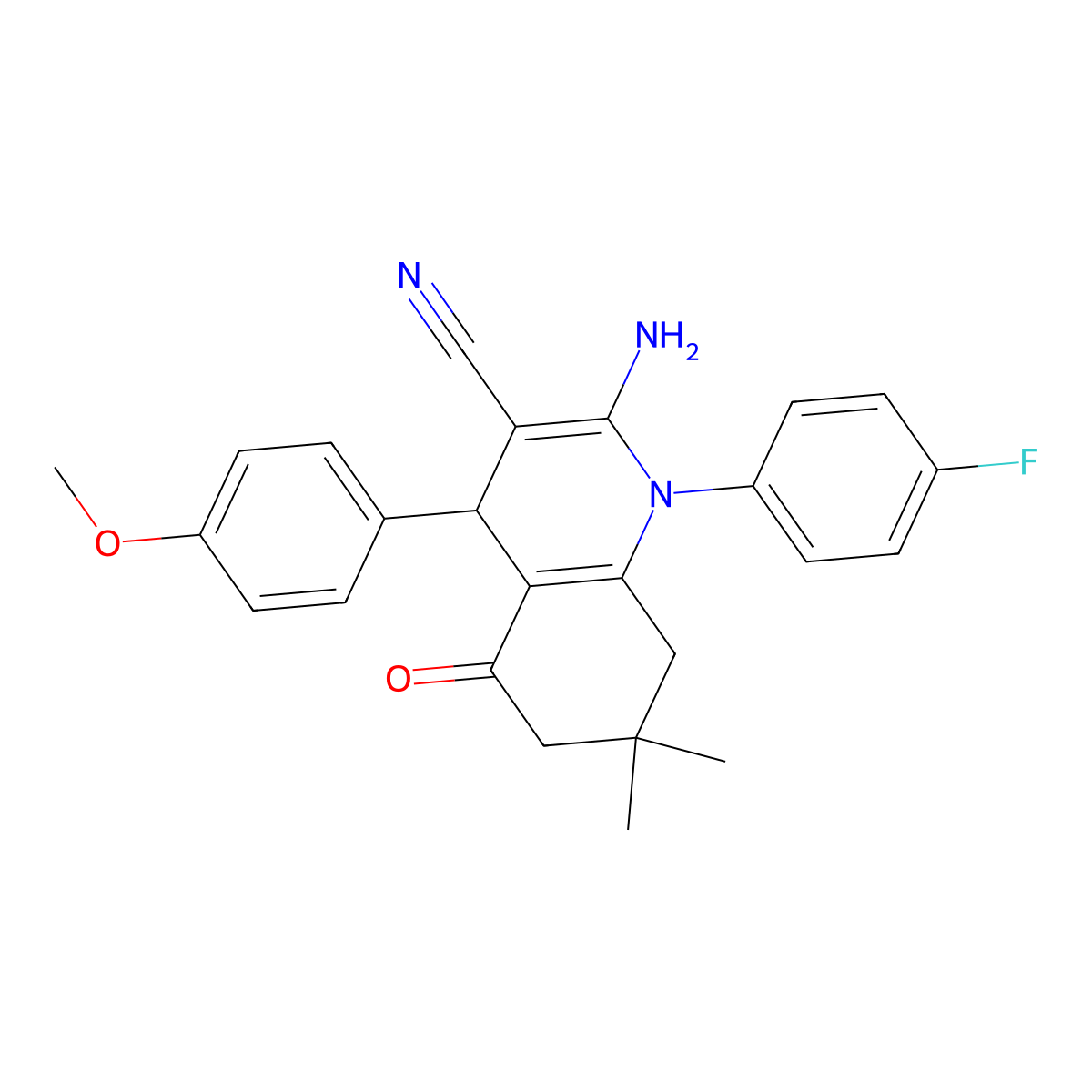 2-Amino-1-(4-fluorophenyl)-4-(4-methoxyphenyl)-7,7-dimethyl-5-oxo-1,4,5,6,7,8-hexahydro-3-quinolinecarbonitrile molecular structure, CAS 311776-34-8