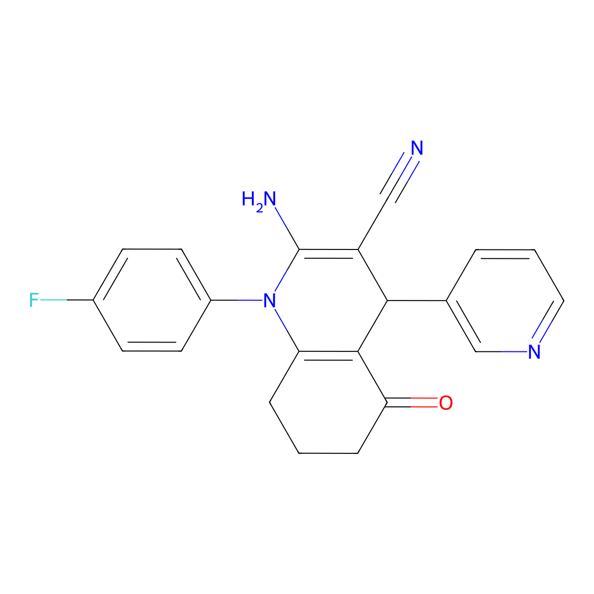 2-Amino-1-(4-fluorophenyl)-5-oxo-4-(3-pyridinyl)-1,4,5,6,7,8-hexahydro-3-quinolinecarbonitrile molecular structure, CAS 311776-36-0