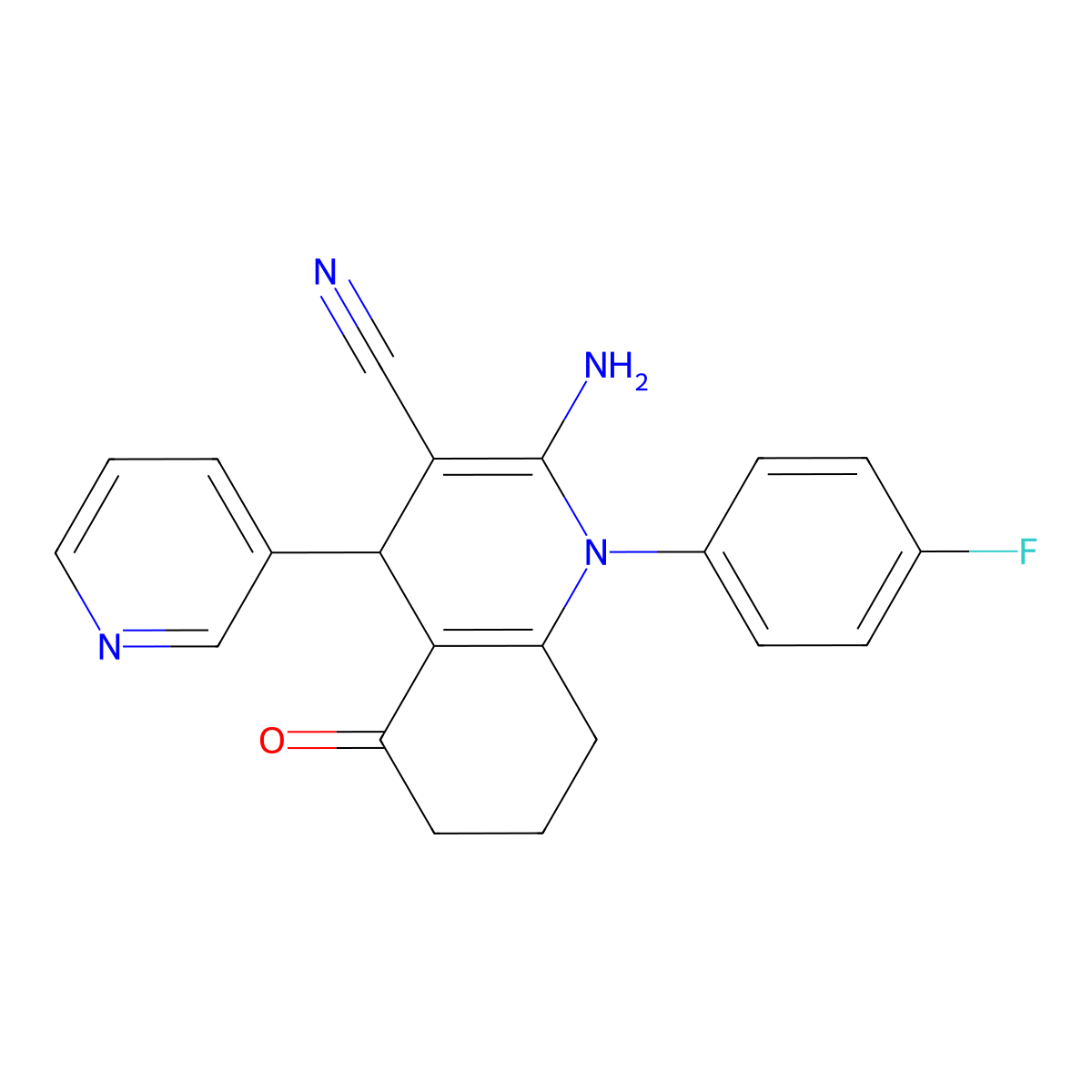 2-Amino-1-(4-fluorophenyl)-5-oxo-4-(3-pyridinyl)-1,4,5,6,7,8-hexahydro-3-quinolinecarbonitrile molecular structure, CAS 311776-36-0