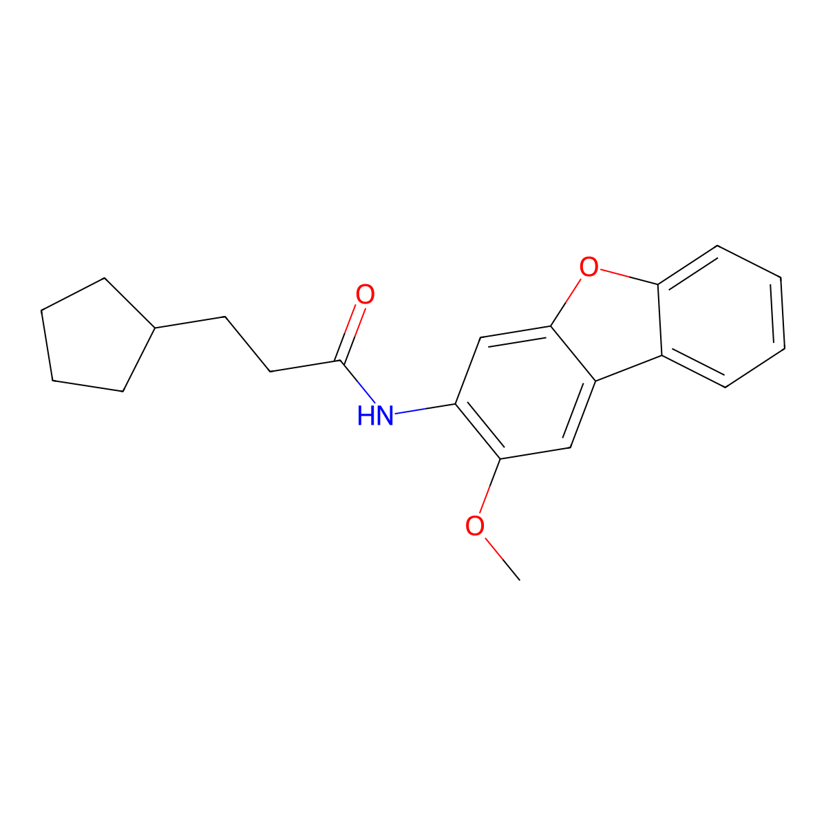 3-cyclopentyl-N-(2-methoxydibenzo[b,d]furan-3-yl)propanamide molecular structure, CAS 311776-40-6