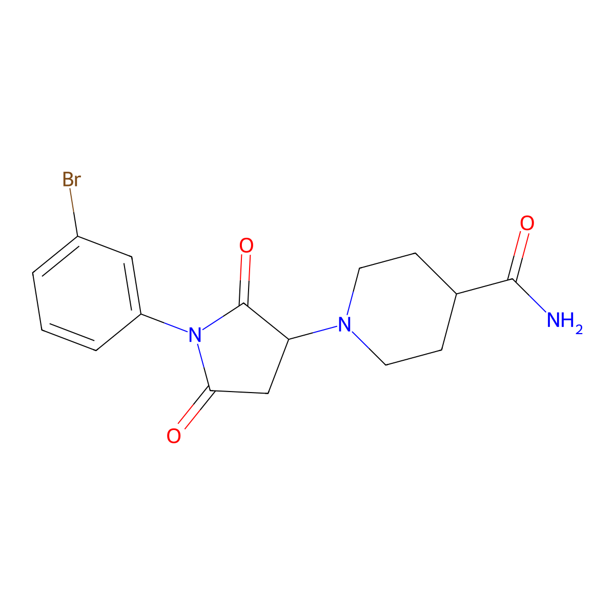 1-[1-(3-Bromophenyl)-2,5-dioxopyrrolidin-3-yl]piperidine-4-carboxamide molecular structure, CAS 311776-50-8
